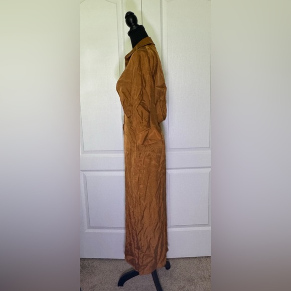 Zara NWT Women's Satin Pleated Midi Shirt Dress in Toffee (Gold) Size X-Small - Picture 11 of 12